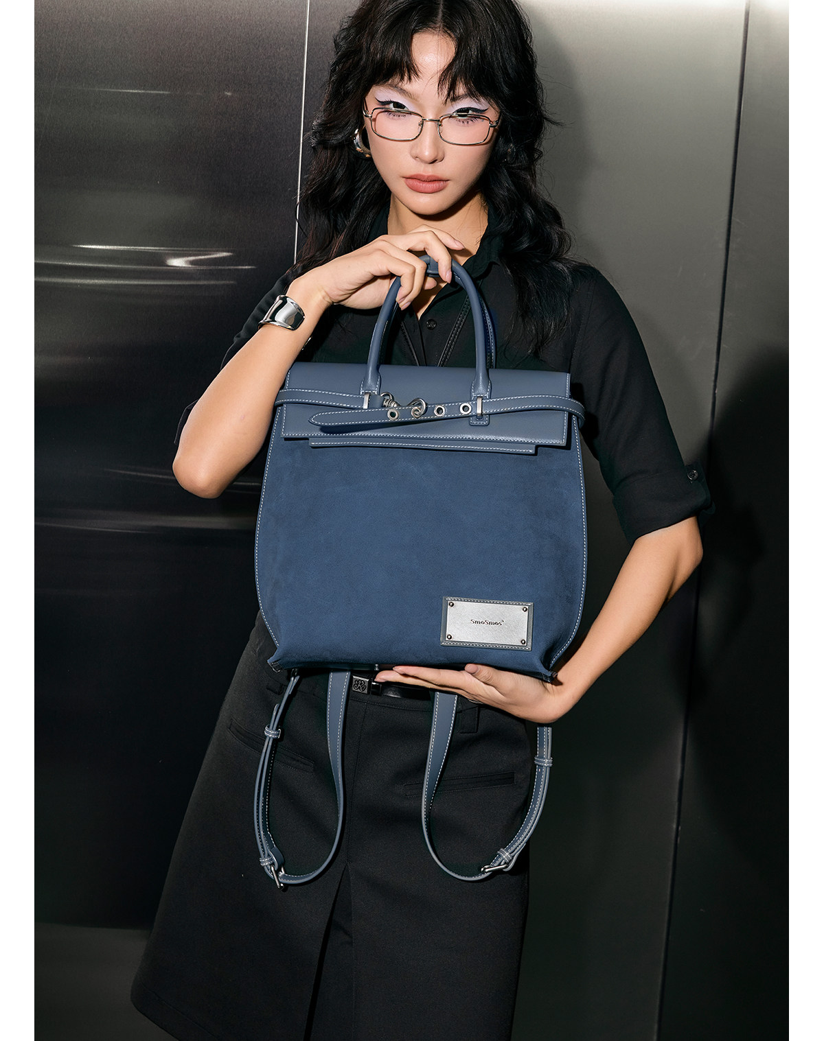 SmoSmos Deep Sea Blue Suede Leather Backpack