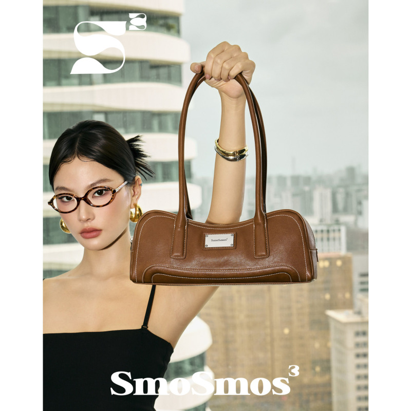 Smosmos【Boxing Bag 2.0】Hot Dog Bag Original Cowhide Brown Underarm Women's Niche Baguette Shoulder Bag Smosmos【Boxing Bag 2.0】Hot Dog Bag Original Cowhide Brown Underarm Women's Niche Baguette Shoulder Bag