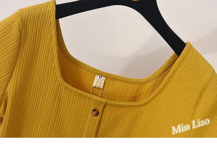 2018 new retro Hồng Kông hương vị quảng trường cổ áo sơ mi ins slim màu rắn t-shirt bạn gái ngắn tay T-Shirt nữ mùa hè áo len nữ
