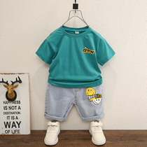 Boys thin short sleeve summer dress suit children short sleeve Korean version of pure color jeans CUHK Tong Shuai Qi Clothes Tide
