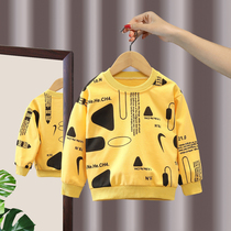 2022 Childrens spring and autumn clothing foreign air mens childrens pure cotton round sweatshirt baby irregular printed long sleeve T-shirt