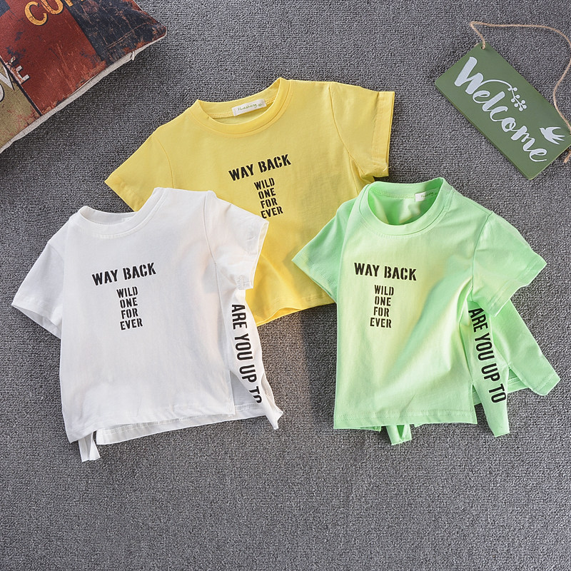 Children's clothes children's pure cotton short sleeve loose boy personality irregular T-shirt baby summer half sleeved boy summer dress tide