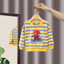 Boys spring and autumn clothing striped sweatshirt handsome boy Spider-Man blouses baby pure cotton round neckline jacket headshirt wave boy