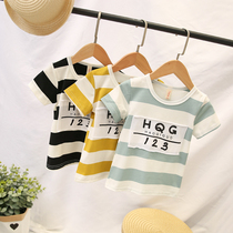 Children Summer Dress Striped Short Sleeve Mens Children Pure Cotton T-Shirt Baby Summer Half Sleeve Foreign Air Baby Clothes Han Edition Tide