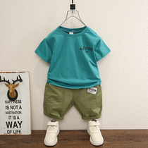 Boys summer suit Male children thin short sleeves Two sets handsome Boy Loose Medium Pants Pure Cotton Ocean Gas Tide