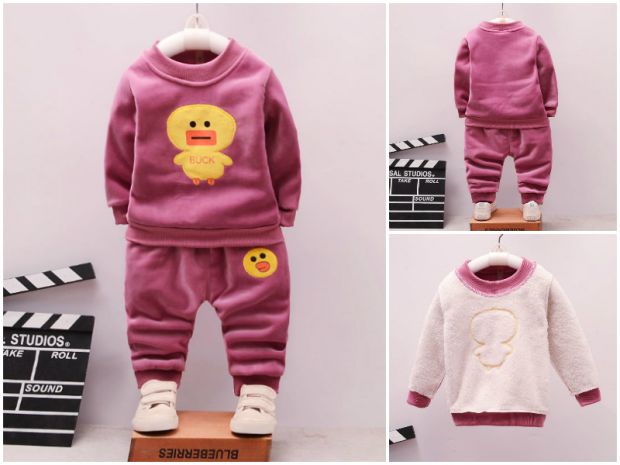Quần áo trẻ em cho bé gái mùa thu và quần áo mùa đông 1-3 tuổi Bộ đồ nhung 5 vàng cho bé cộng với áo nhung dày cho bé quần áo trẻ con
