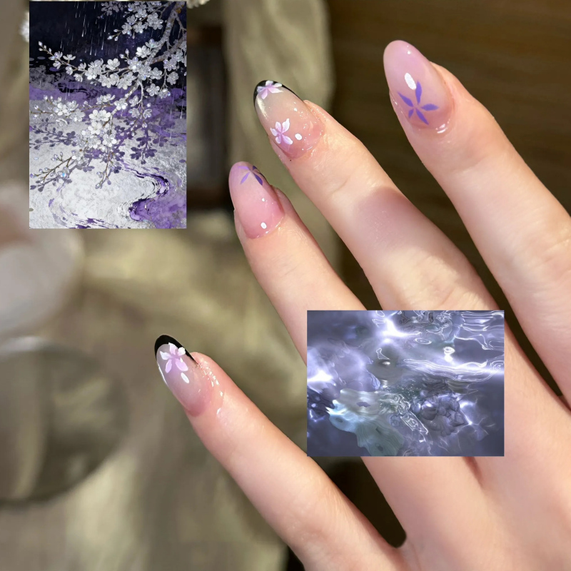 【Zixi】Purely Handmade Black French-Style New Chinese-Style Purple Watercolor Gradient Cat-Eye Hand-Painted 2026 New Model 【Zixi】Purely Handmade Black French-Style New Chinese-Style Purple Watercolor Gradient Cat-Eye Hand-Painted 2026 New Model