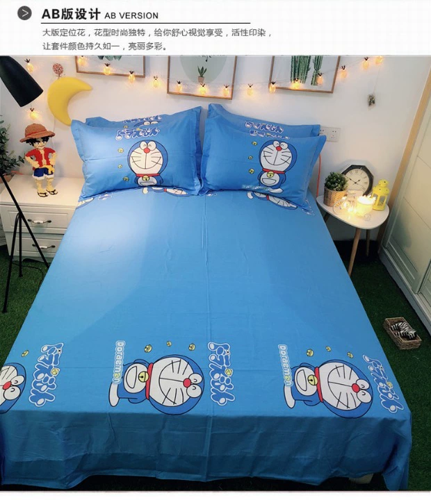 Cartoon bông giường bông trải giường quilt Một gia đình Giấc mơ của bốn đứa con ký túc xá ba mảnh 1,2 mét - Bộ đồ giường bốn mảnh