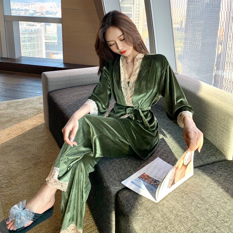 LY Babynico autumn winter long sleeve gold velvet harness with three sets of female sensuo lace sleeping skirt can be worn out