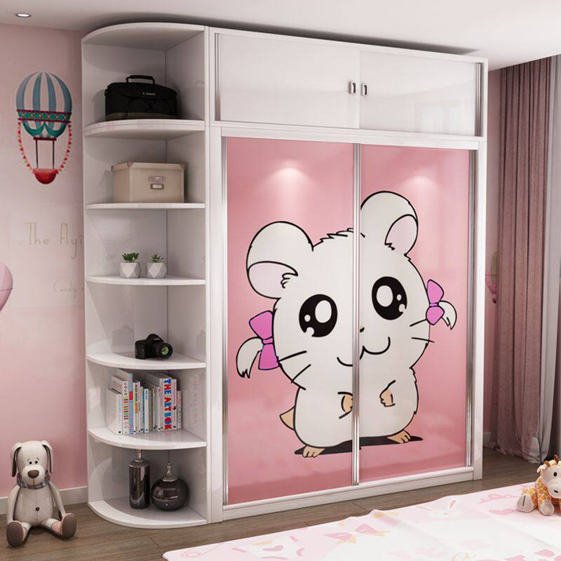 Children girl pink wardrobe bedroom princess wardrobe baking paint cartoon wardrobe sliding door wardrobe matching furniture