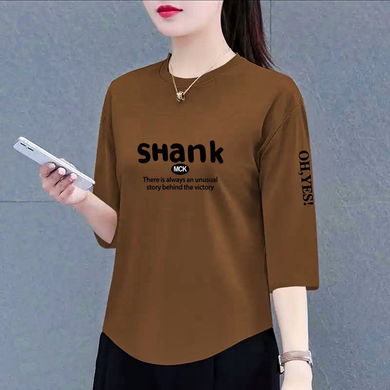 2025新款纯棉t恤春夏百搭时尚洋气七分袖宽松女士遮肉上衣衫印花