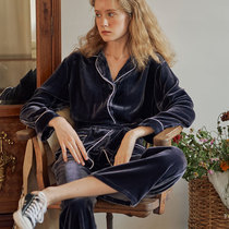 notjustpajama silk velvet lace-up pajamas set womens warm velvet home clothing winter New thickened