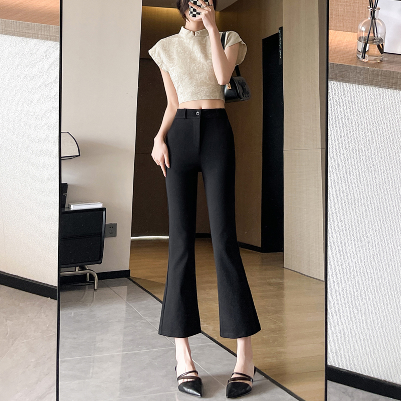Black Cropped Suit Flared Pants for Women, Summer 2026 New Style, Chinese Style Slightly Flared Pants, Thin Nine-Point Suit Pants