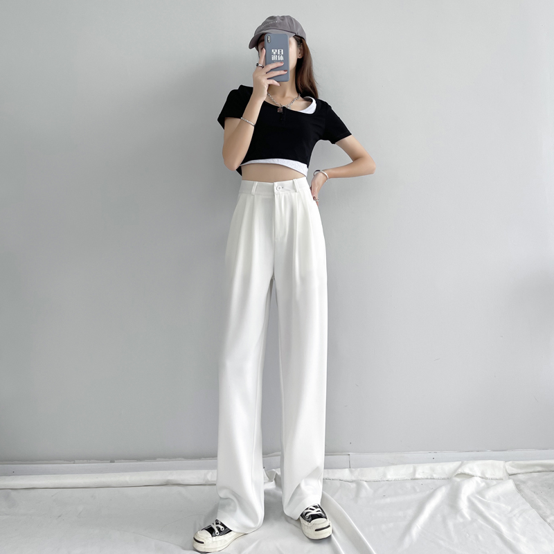 White wide pants women's spring and autumn suit pants women's straight draping pants small pants women's high waist pants