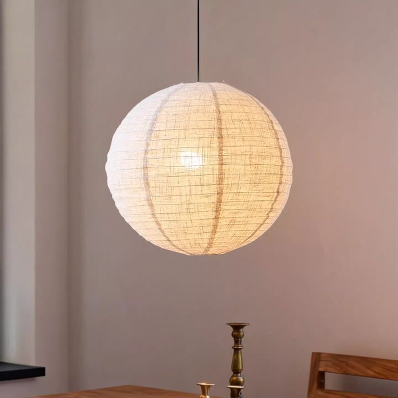 Noguchi Isamu Japanese Retro Wabi-Sabi Style Spherical Lampshade Linen Fabric Art Chandelier for Dining Room, Bedroom, Living Room Noguchi Isamu Japanese Retro Wabi-Sabi Style Spherical Lampshade Linen Fabric Art Chandelier for Dining Room, Bedroom, Living Room