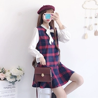 Mùa thu nữ phiên bản Hàn Quốc của kẻ sọc nhỏ ngọt ngào ngọt ngào khâu giả váy hai dây dài tay váy đuôi cá chân váy trắng