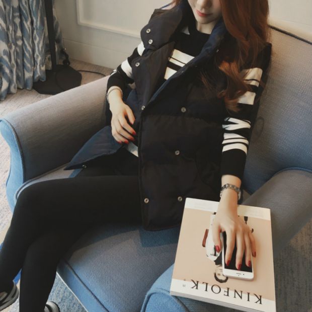 Mùa thu đông 2018 phiên bản Hàn Quốc mới của áo vest nữ cotton buông lửng dày cỡ lớn ngắn đoạn cổ áo đứng hoang dã gile vest nữ