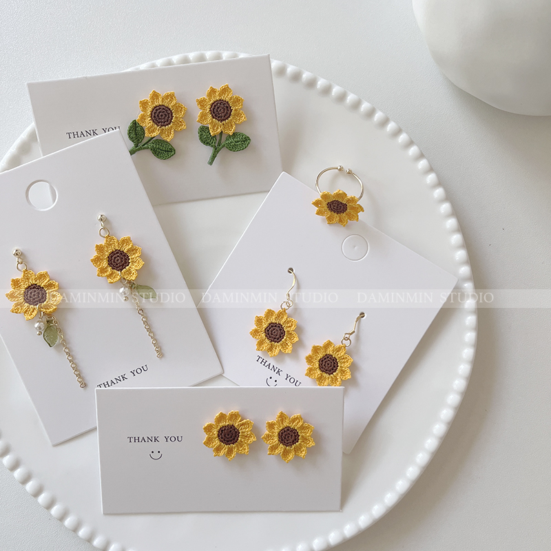 Collection of Micro-Hook Single-Layer Sunflower Earrings, Suitable for Summer, Floral, Forest-Style, Artistic, Fresh and Simple Rings