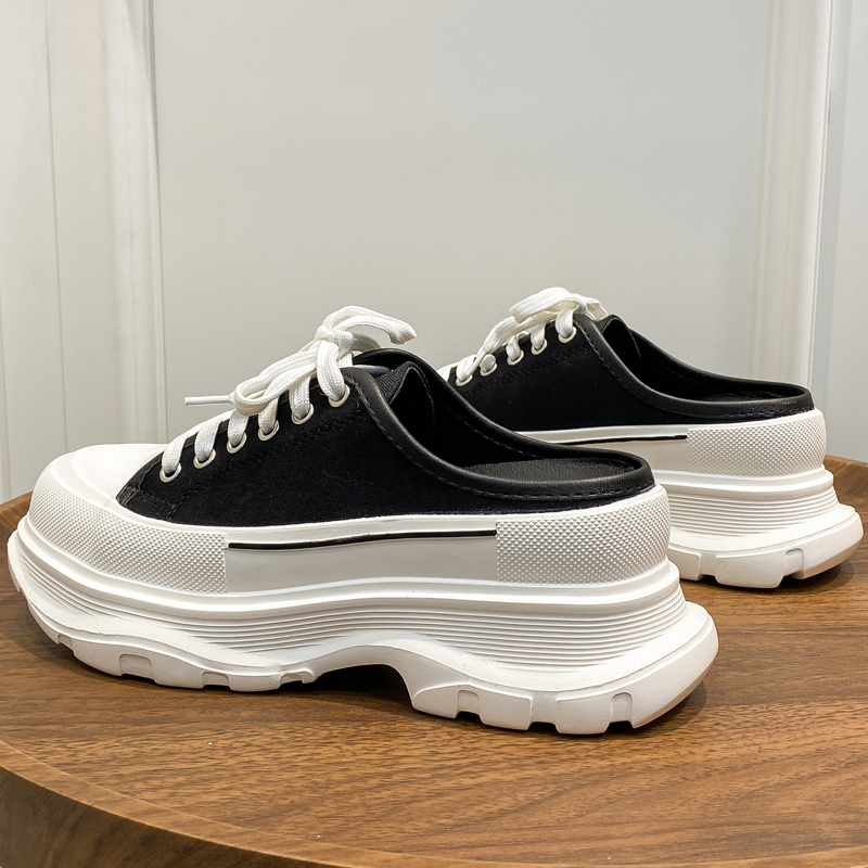 Baotou Semi-slippers female outside wearing 2022 Summer new interior heightening sloth people thick bottom pine pastry cloth shoes Ins tide