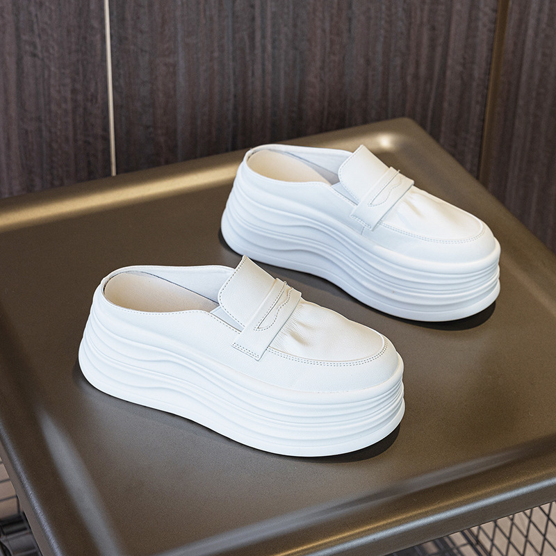 8cm Internal Height-Increasing Ruched Closed-Toe Mules for Women, 2025 Summer New Trendy Thick-Soled Slip-On Shoes 8cm Internal Height-Increasing Ruched Closed-Toe Mules for Women, 2025 Summer New Trendy Thick-Soled Slip-On Shoes