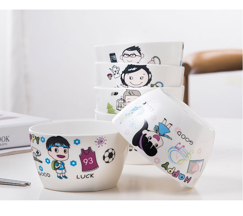 The Parent - child tableware creative express cartoon family of four children home a single ceramic bowl chopsticks family suits for