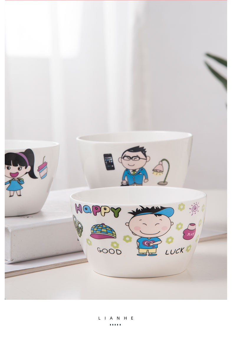 The Parent - child tableware creative express cartoon family of four children home a single ceramic bowl chopsticks family suits for