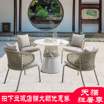 Outdoor rope balcony small tables and chairs Red outdoor aluminum frame chair combined chair simple tea table and chair