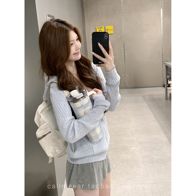 Callmeear//【Hooded Cable-Knit Cardigan】Women's Early Autumn Loose Zipper Sweater Jacket