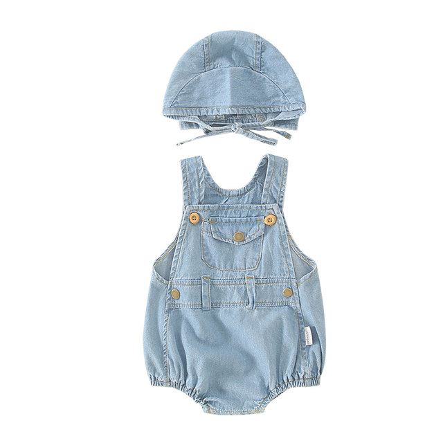 Newborn summer jumpsuit baby go out bag fart clothing baby triangle crawl suit soft denim overalls