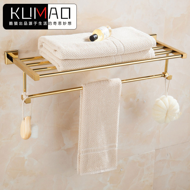 Light luxury All copper European gold bath towel rack Towel rack Powder room toilet brush Bathroom storage layer rack Shelf European style