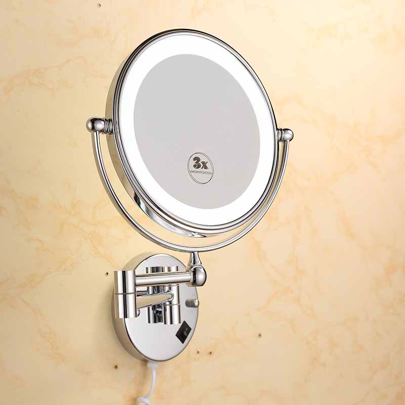 Exit Germany full copper double sided cosmetic mirror bathroom wall-mounted swivel make-up mirror folding mirror make-up room LED mirror