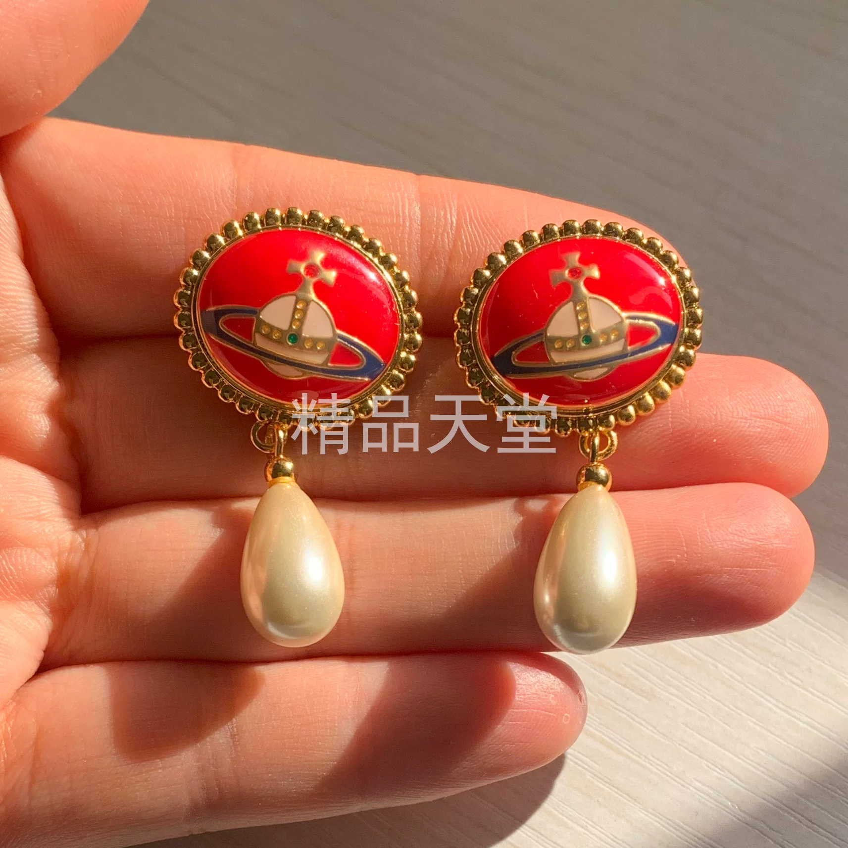 Enamel, ring, retro classic earrings pearl, punk style