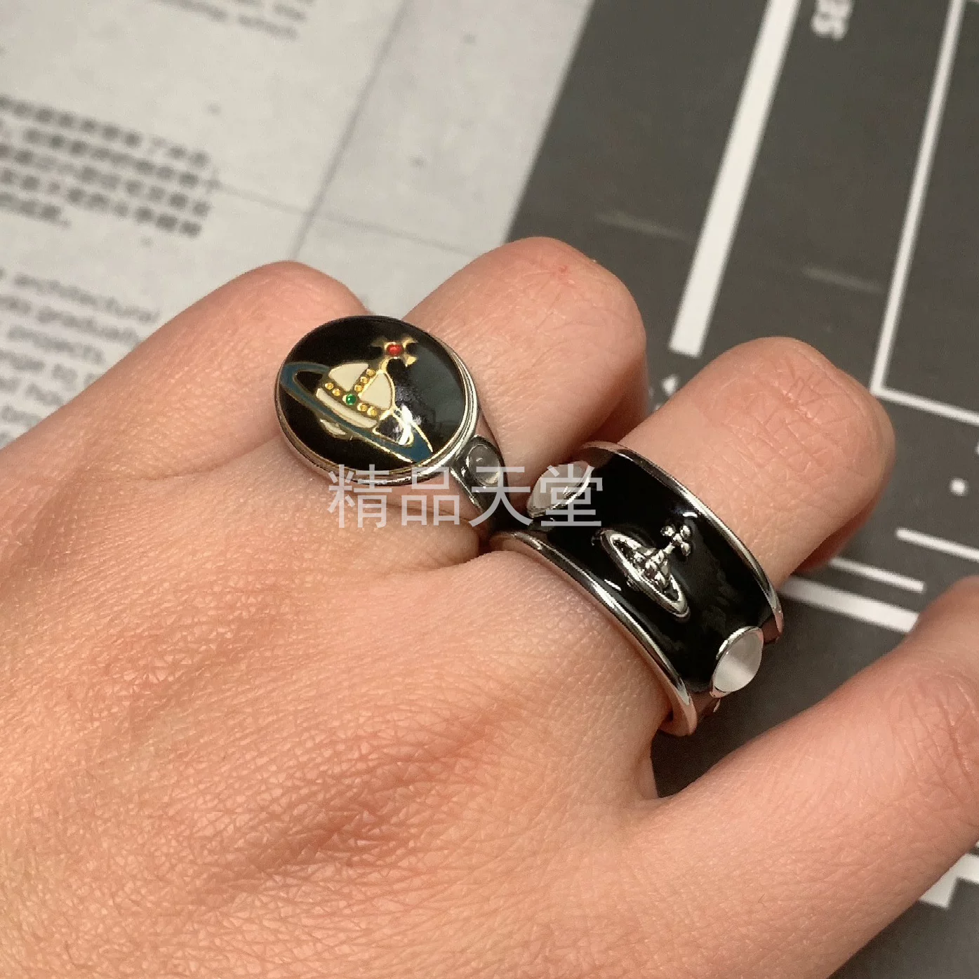 Enamel, ring, retro classic earrings pearl, punk style