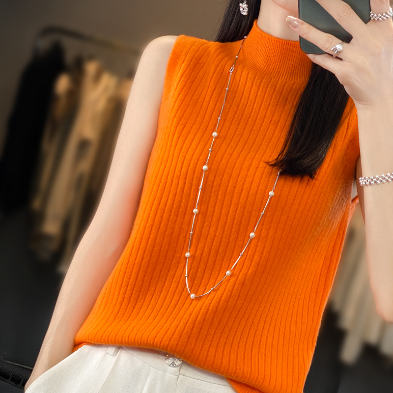 100% Pure Wool Sweater, Ready-To-Wear Knitted Base Layer, Ribbed Half-Turtleneck Vest, Sleeveless Sweater, Vest 100% Pure Wool Sweater, Ready-To-Wear Knitted Base Layer, Ribbed Half-Turtleneck Vest, Sleeveless Sweater, Vest