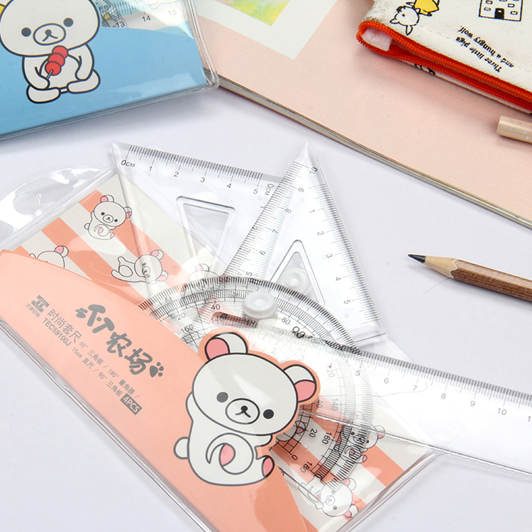 Sky Chapo Ruler Creative Stationery Office Supplies Triangular Board Protractor Ruler 4 pieces for students with drawing ruler