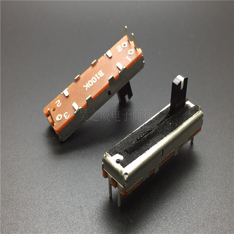 SC-202NB100K straight slide pushback potentiometers 35MM stroke 20MM shank length 10MM with white dot with midpoint