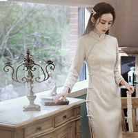 Ципао, юбка, демисезонный легкий элитный утепленный зимний лонгслив, 2021 года, светлый стиль