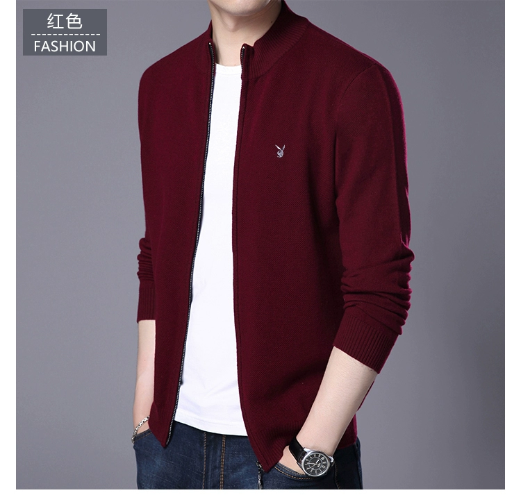 Playboy Winter cardigan Men cardigan Half Turtleneck Pure Wool Solid Color Đan Ấm Áo len nam - Áo len