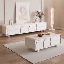 French cream style solid wood TV cabinet coffee table combination modern simple living room home small French TV cabinet