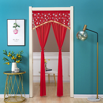 Paste single-layer yarn bedroom long door curtain fabric lace wedding Red non-perforated anti-mosquito breathable separate curtain