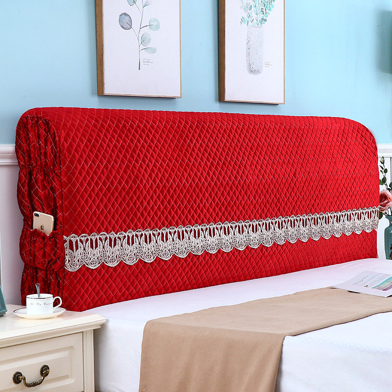 Wedding Red Flannel Headboard Hood Full Package Jacket Cotton Thickened Solid Wood 2 m Dust Cover Leather Soft Bag Hood 1 8 m