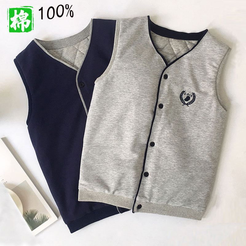 Pure cotton children's cotton vest knitted thin section vest spring and autumn quilted boy thickened waistcoat middle and big children wear vest