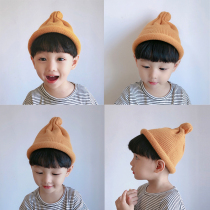 Korean childrens hat Autumn and winter wool hat Warm pullover Pacifier hat Solid color mens and womens childrens hat Crimped baby hat