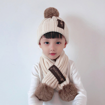 Baby hat Autumn and winter 1-3 years old 2 male and female childrens hat scarf two-piece set warm hair ball childrens hat set