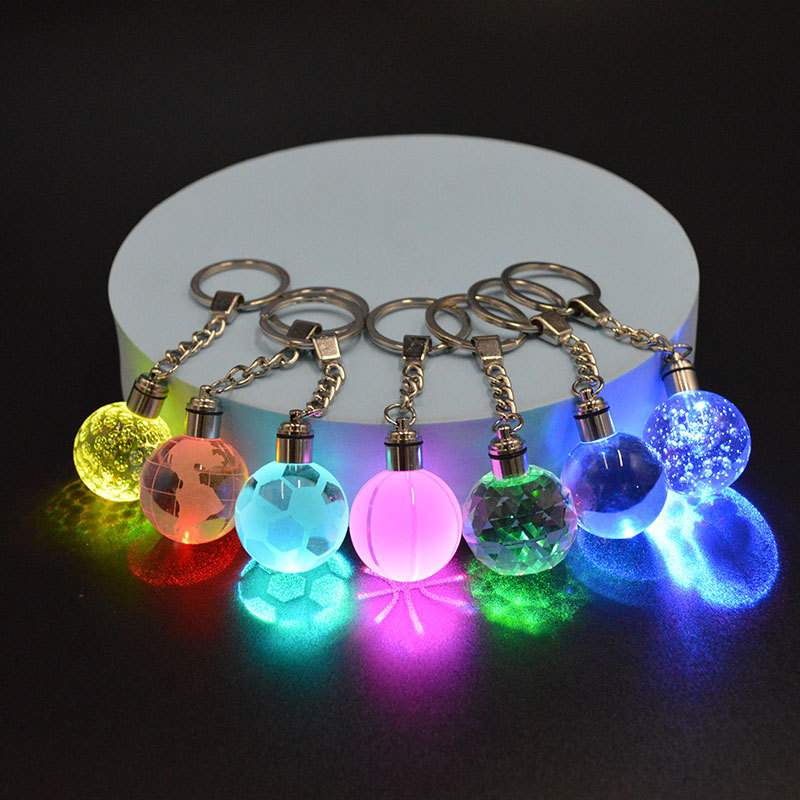 Basketball, Football, Earth Led Crystal Luminous Keychain Pendant Accessory Backpack Buckle Key Chain Student Gift