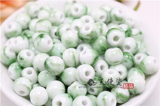 White color jade beads with lotus leaf green ceramic beads diy bracelet with pure and fresh quietly elegant is 10 mm bead manually