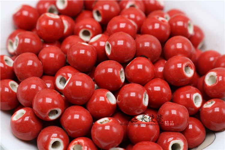 Big red beads bright red ceramic beads porcelain beads Chinese knot accessories large mail eye 6 mm ~ 12 mm