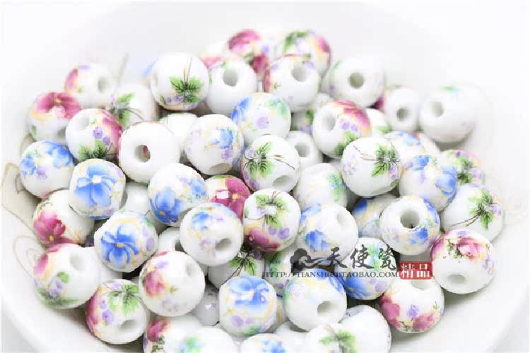 Jingdezhen ceramic decals name plum flower peony flower beads porcelain beads 10 mm bead five big mail eye Chinese knot