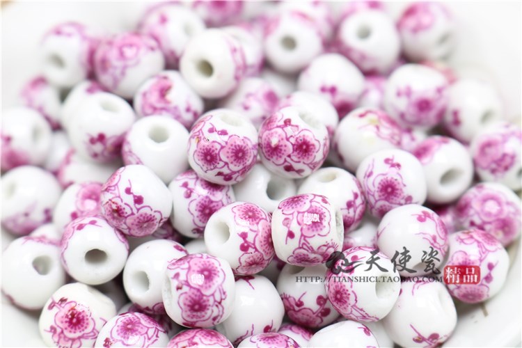 Mei red name plum flower beads of jingdezhen ceramic decals bead high temperature bake porcelain beads diy bracelet pink flowers scattered beads