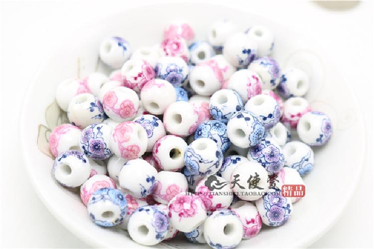Jingdezhen ceramic decals name plum flower peony flower beads porcelain beads 10 mm bead five big mail eye Chinese knot